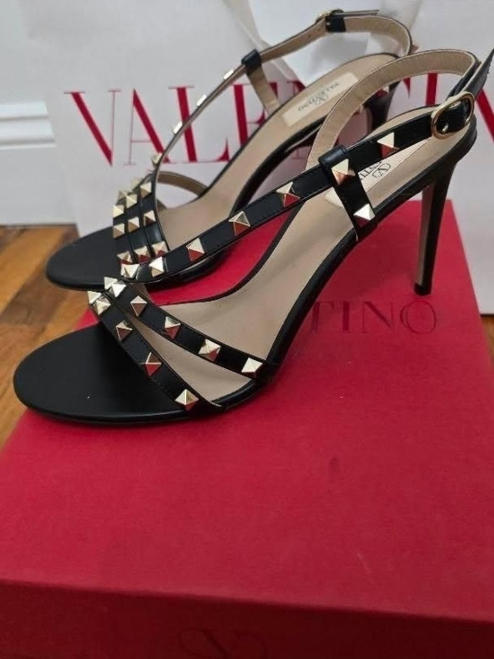 Valentino Black Rockstud Leather Slingback Sandals Size 41